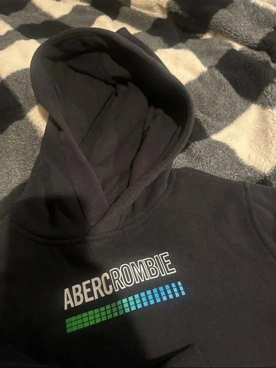 Abercrombie & Fitch Black Zip-Up Hoodie with Green & Blue Accent - Picture 3 of 5